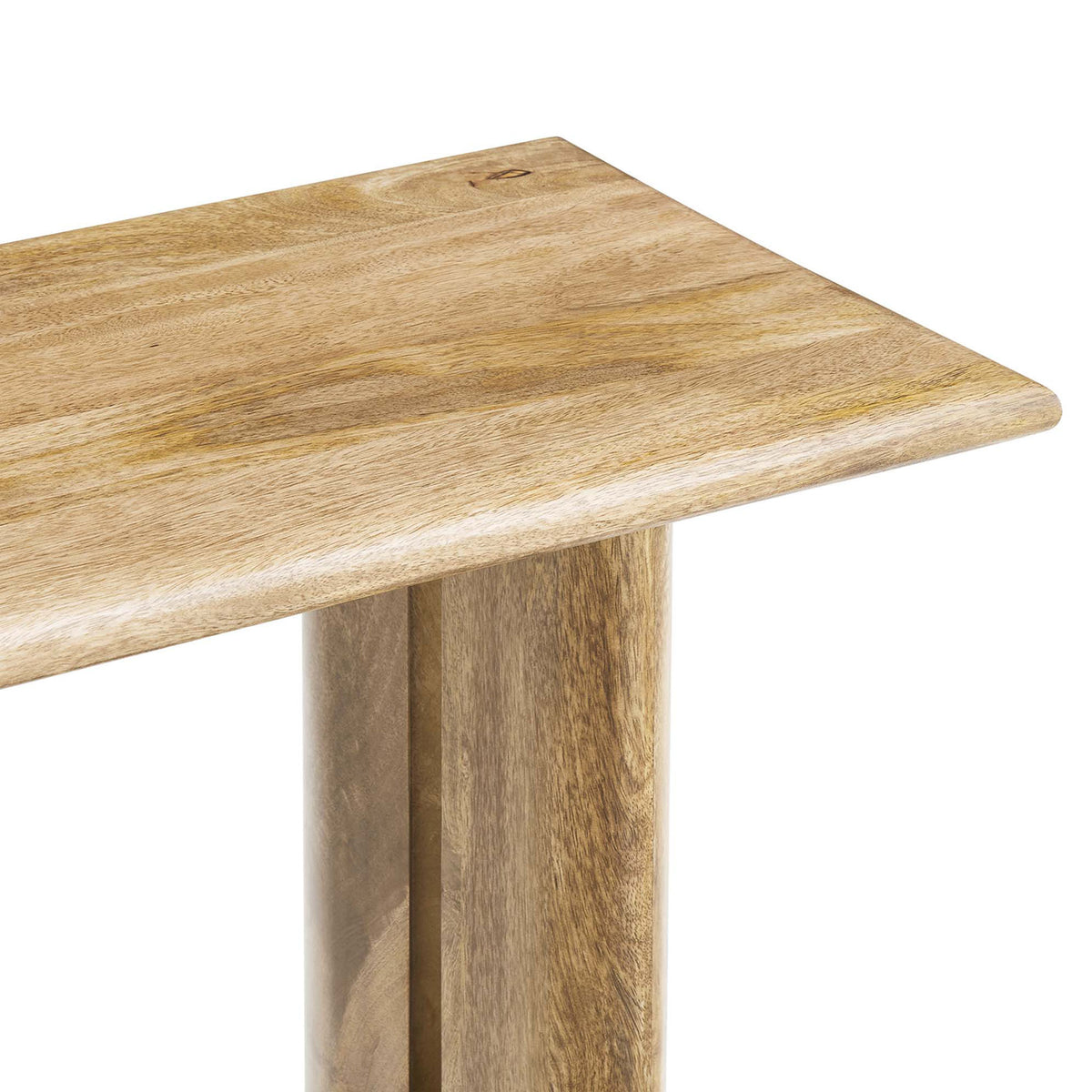 Smooth beveled tabletop highlights natural mango wood grain and soft rounded edges || EEI-6342-OAK || detail_studio
