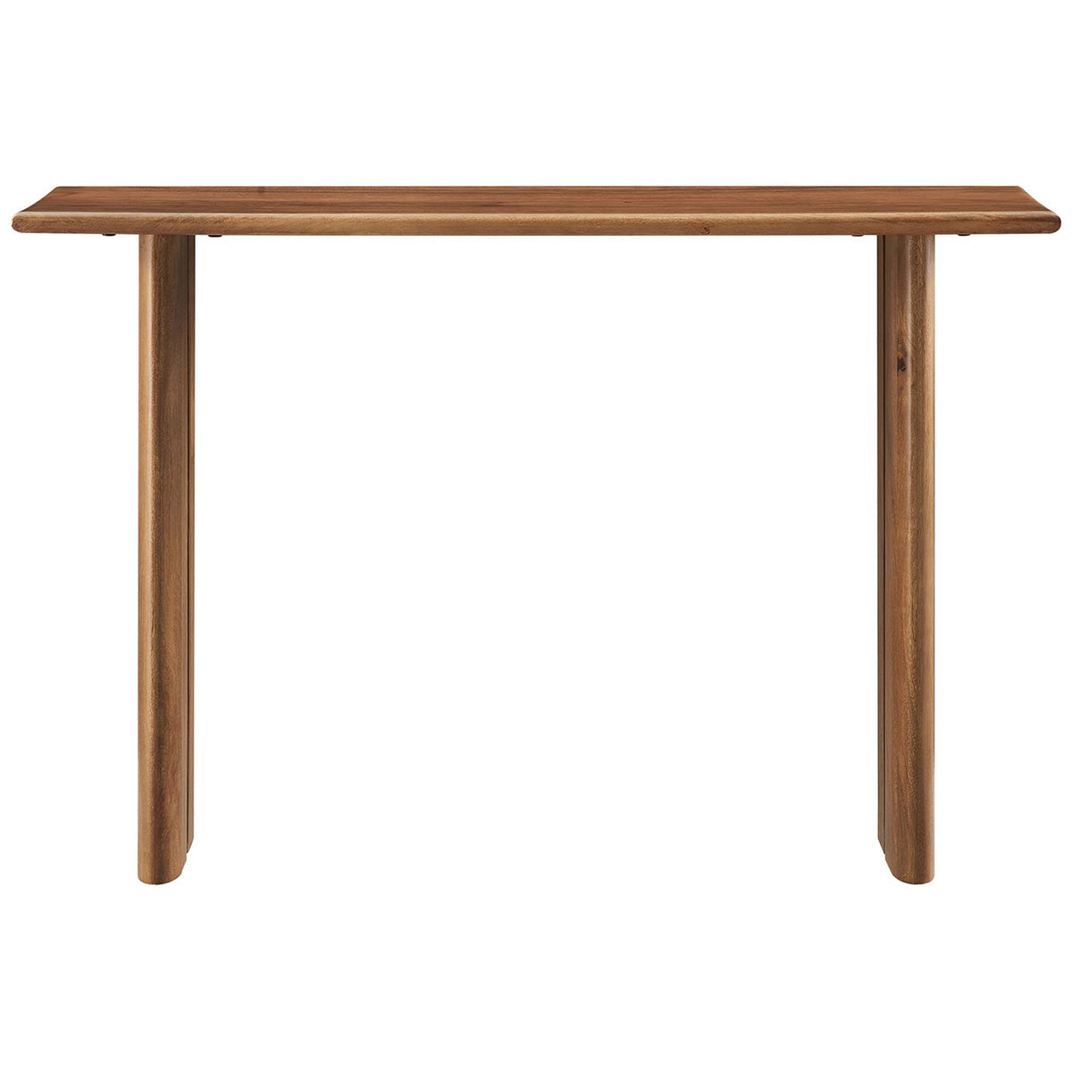 Streamlined console table offers a broad mango wood top and sturdy split-leg base. || EEI-6342-WAL || front_studio