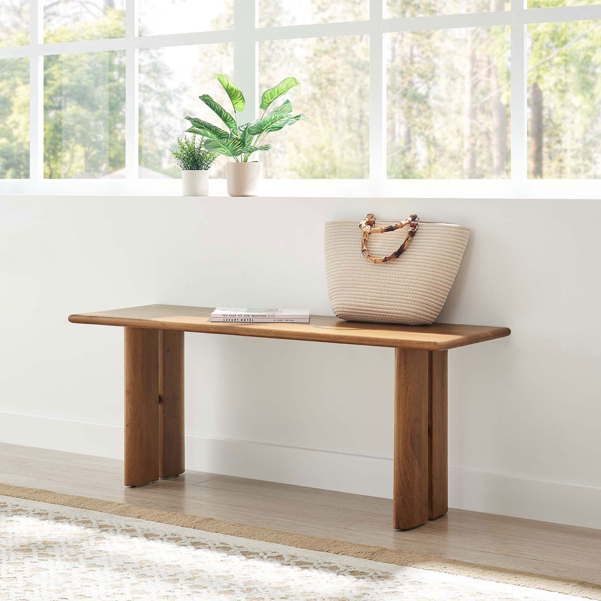 Clean silhouette brings warm wood character to dining spaces with timeless appeal. || EEI-6343-WAL || front_room