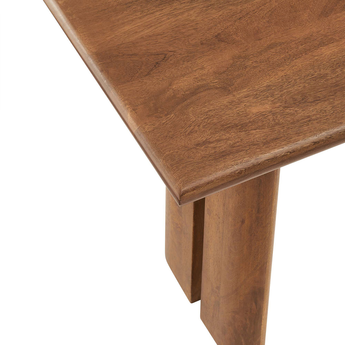Gently rounded tabletop edge and smooth walnut grain lend a refined, handcrafted look. || EEI-6343-WAL || detail_studio