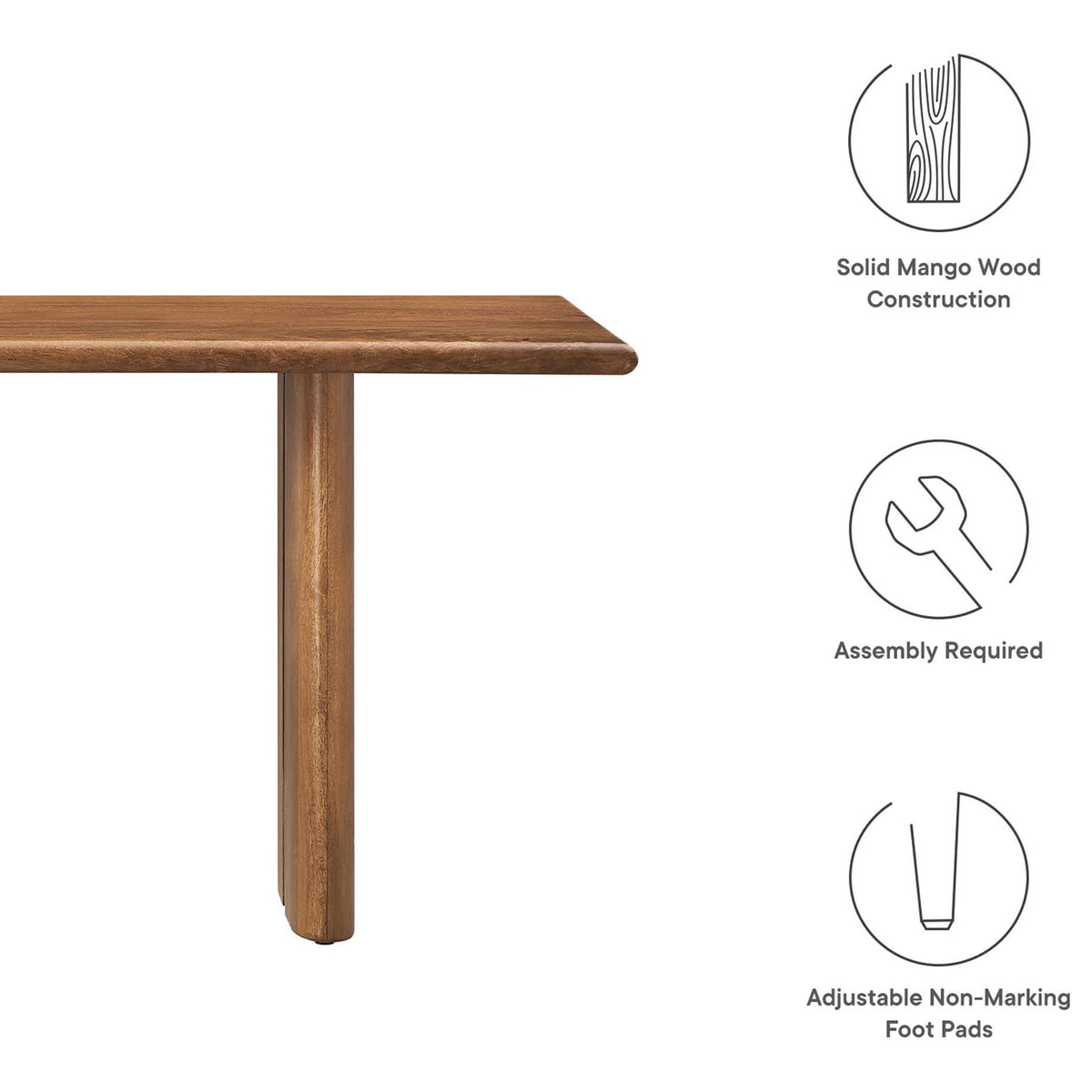 Durable solid wood build, easy assembly, and adjustable feet to protect floors. || EEI-6344-WAL || callout_studio