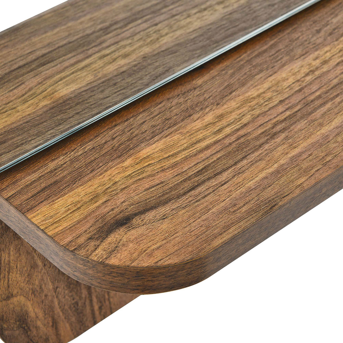 Walnut-look shelf on the Lumina mirror offers a convenient ledge for keys, plants, and decor || EEI-6348-WAL || detail_studio