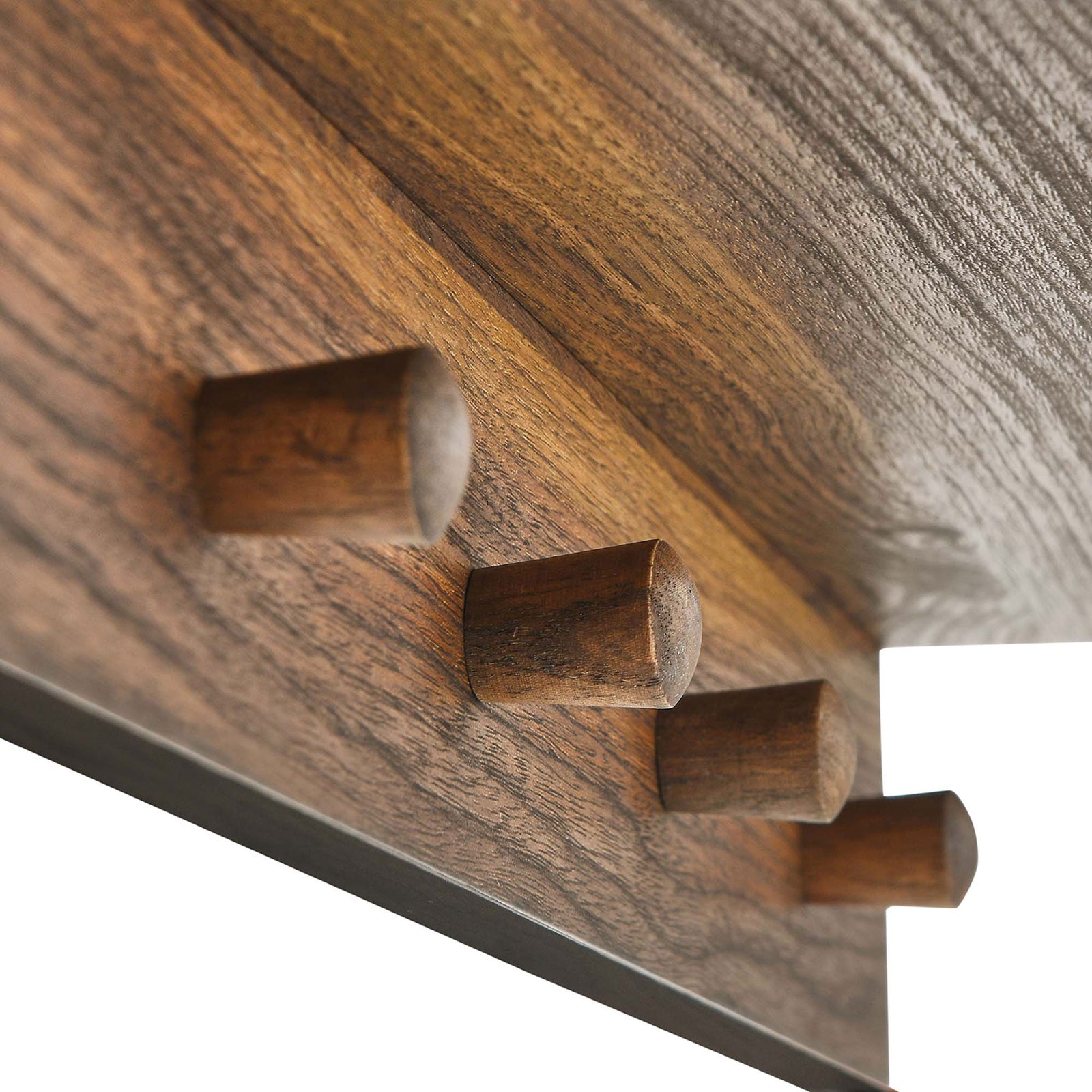 Sturdy walnut hanging pegs hold coats, scarves, and bags while keeping clutter off the floor || EEI-6350-WAL || handle_studio