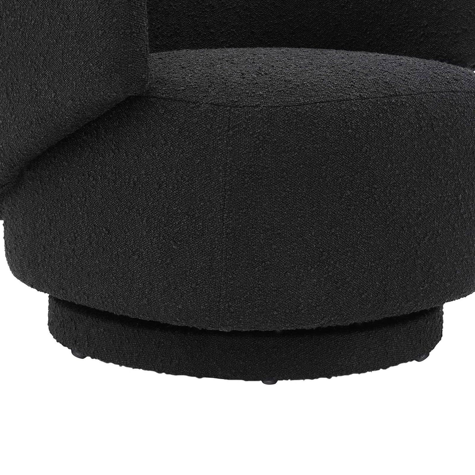 Low pedestal swivel base with subtle floor glides for smooth rotation and stable support. || EEI-6357-BLK || leg_studio