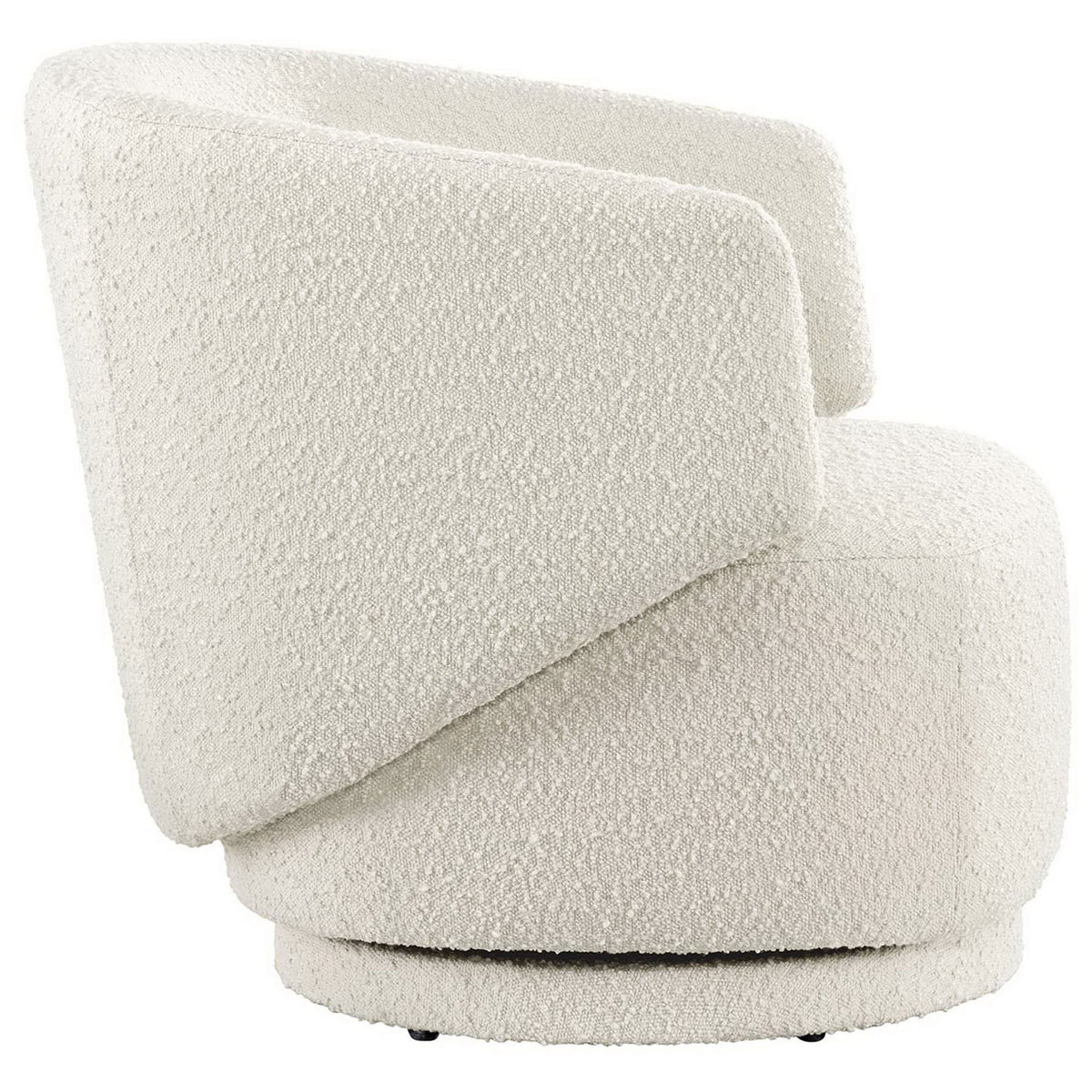 Low-slung silhouette highlights the wraparound back and tailored arm in textured ivory boucle. || EEI-6357-IVO || side_studio