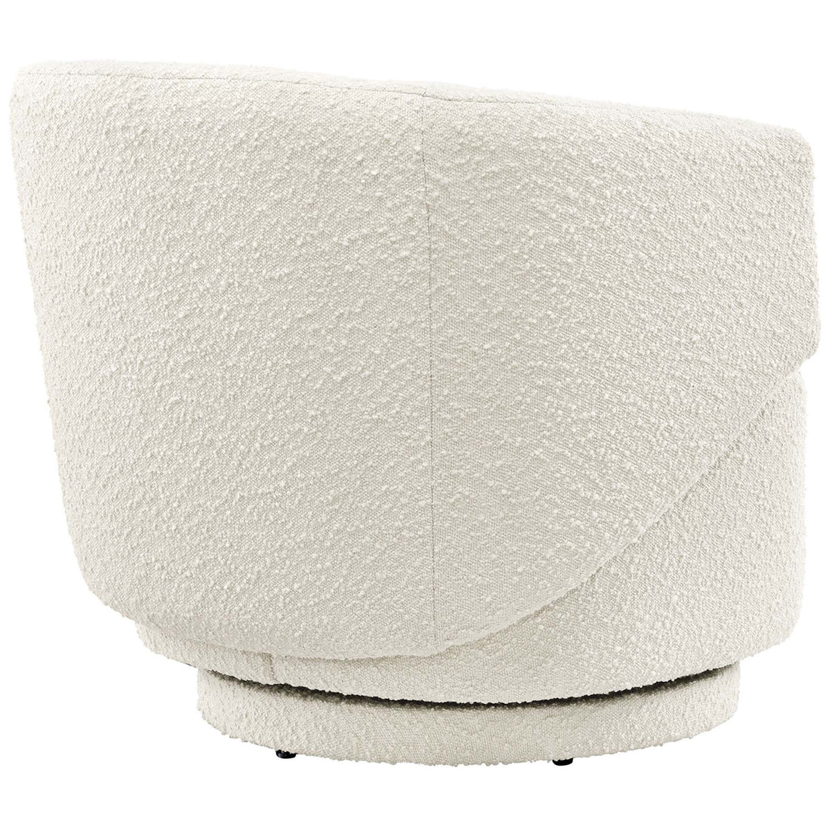 Continuous curved backrest in nubby boucle delivers modern softness all around. || EEI-6357-IVO || back_studio