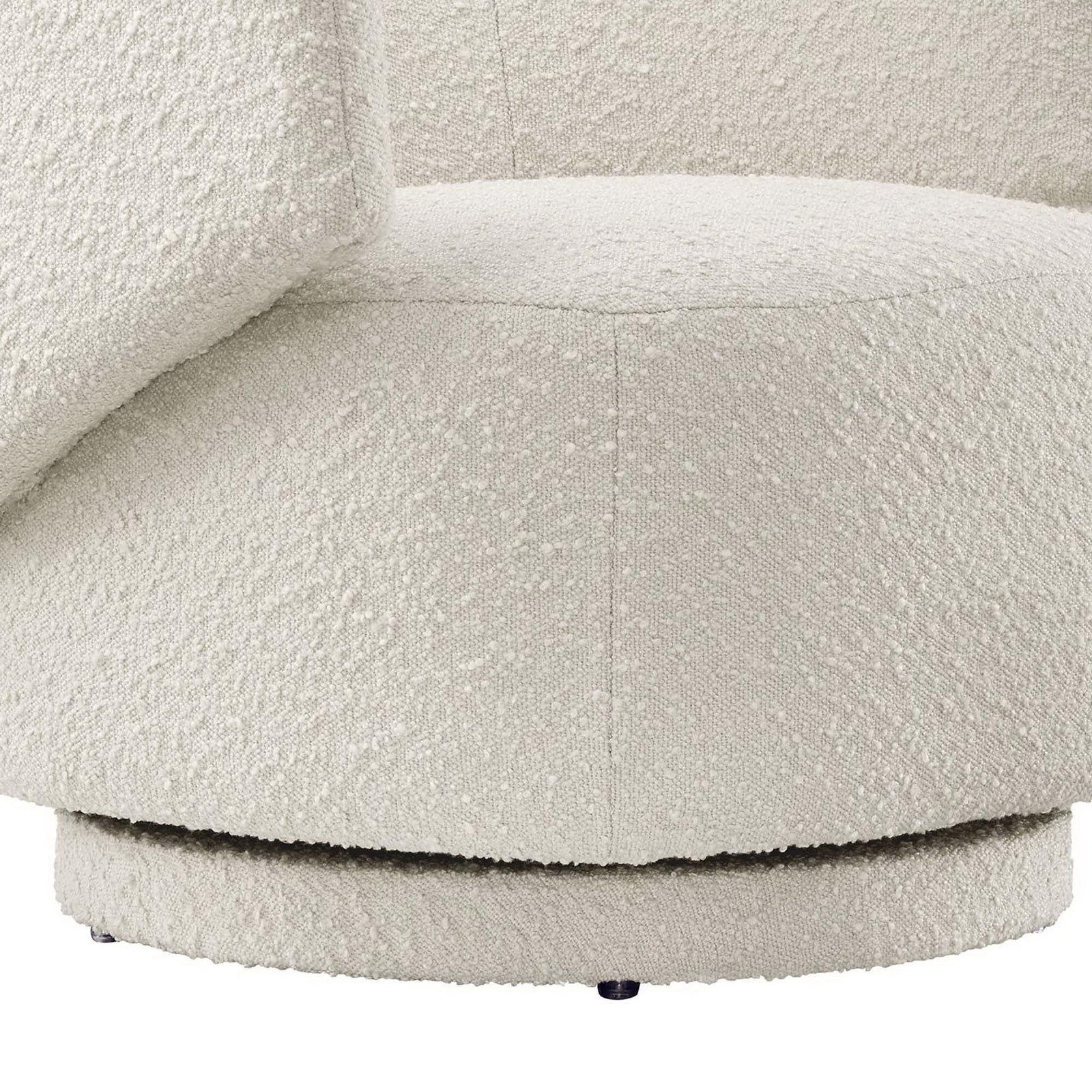 Swivel pedestal and boucle texture provide a refined, tactile finish. || EEI-6357-IVO || leg_studio