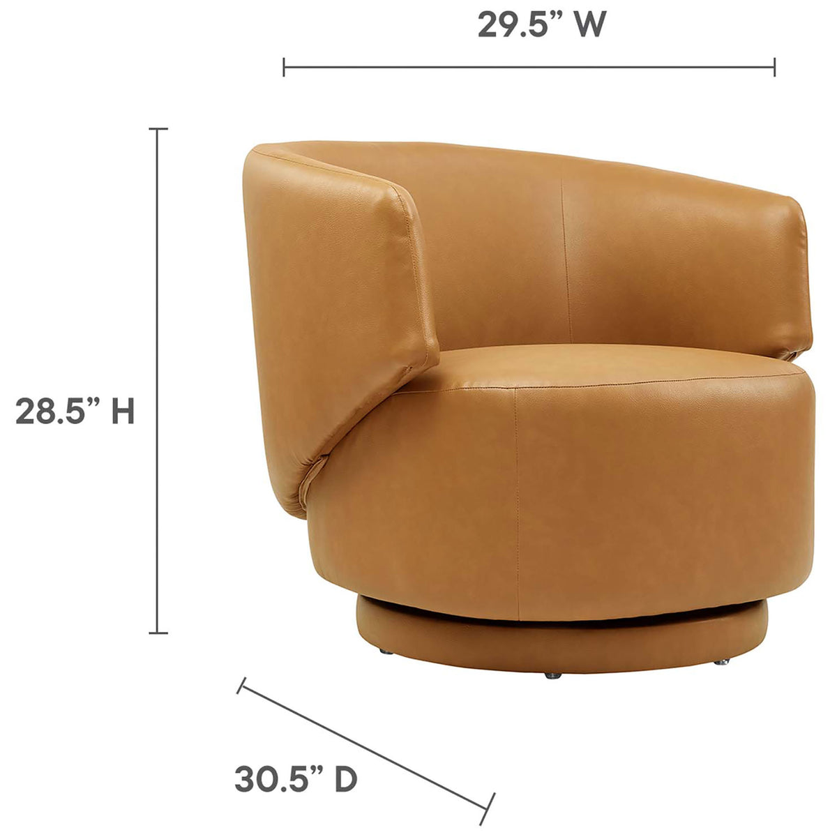 Compact proportions deliver lounge-worthy comfort at 29.5W x 30.5D x 28.5H inches. || EEI-6358-TAN || dimension_studio