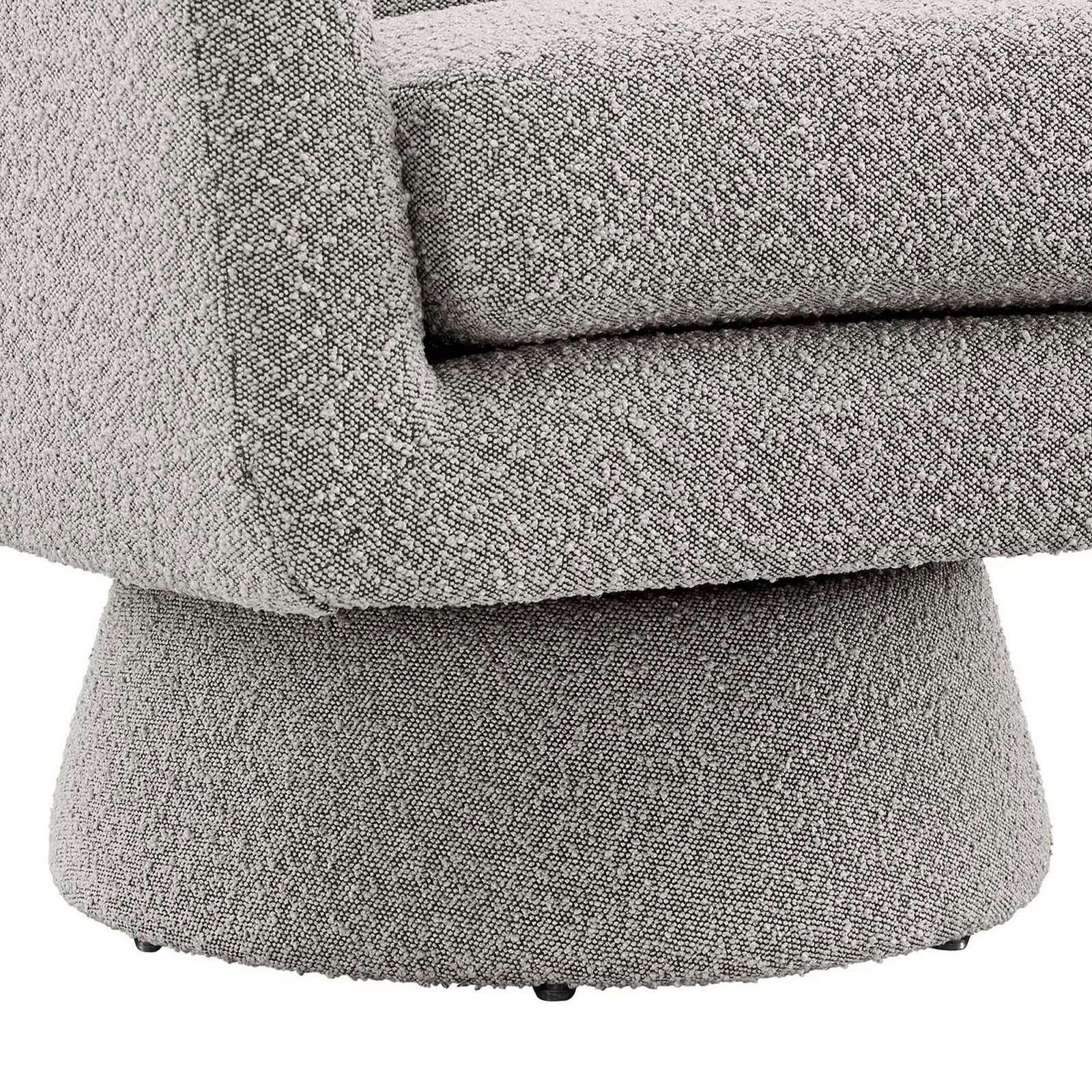 Flared pedestal base with nubby boucle texture and protective floor glides. || EEI-6359-TAU || leg_studio