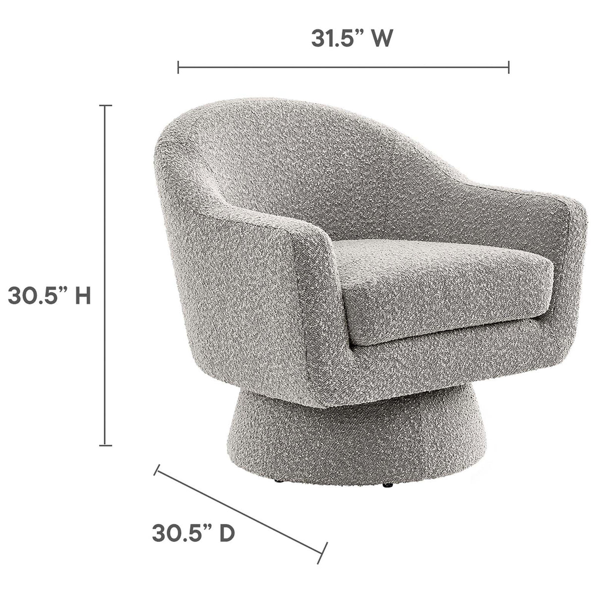 Compact swivel accent chair sized for versatile placement and cozy seating. || EEI-6359-TAU || dimension_studio