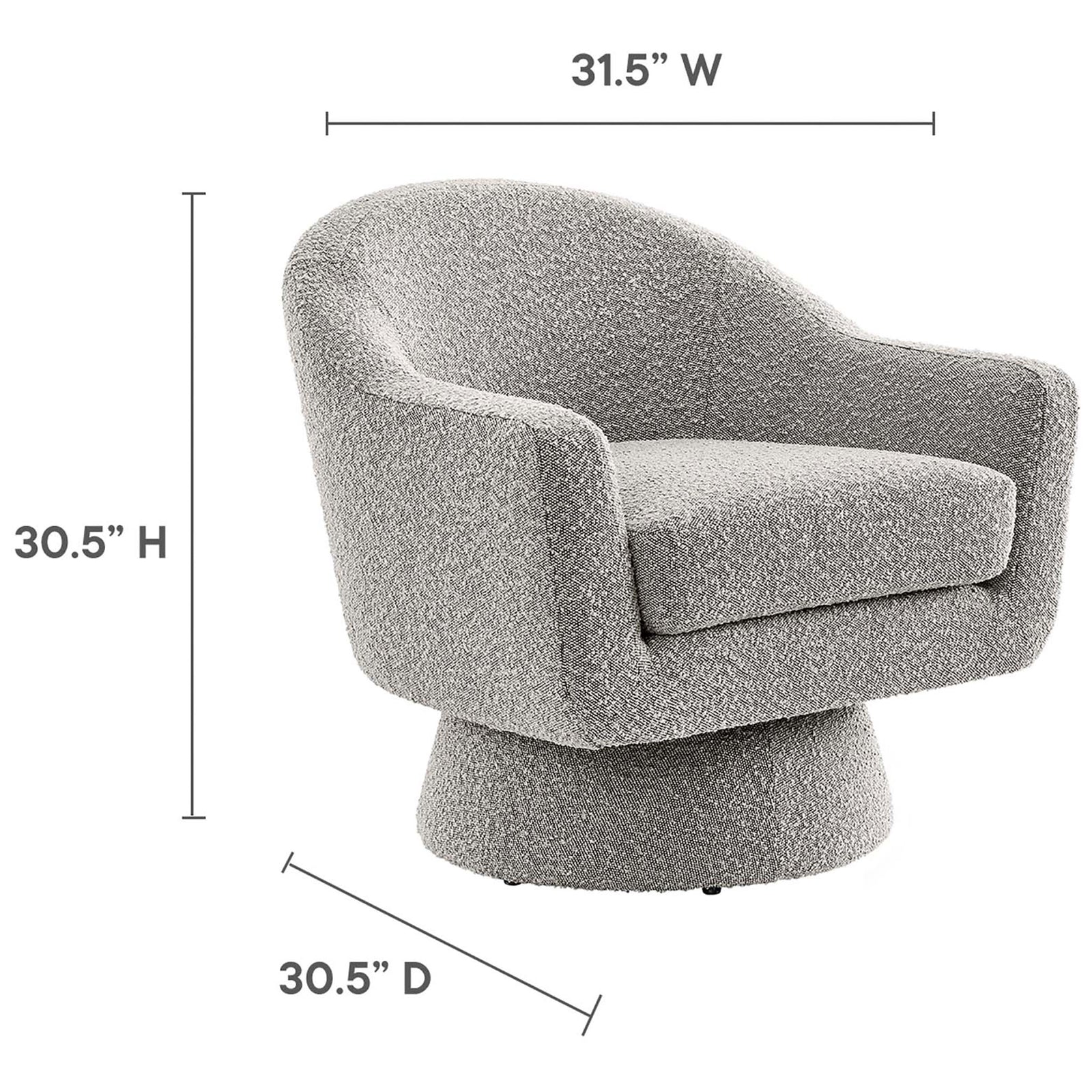 Compact swivel accent chair sized for versatile placement and cozy seating. || EEI-6359-TAU || dimension_studio