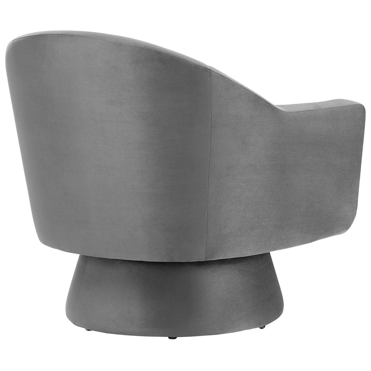 Sleek barrel-back silhouette in soft gray velvet with smooth, seamless upholstery || EEI-6360-GRY || back_angle_studio