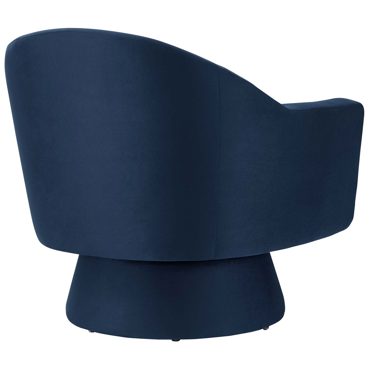 Sleek curved back in rich midnight blue velvet atop a smooth swivel base || EEI-6360-MID || back_studio