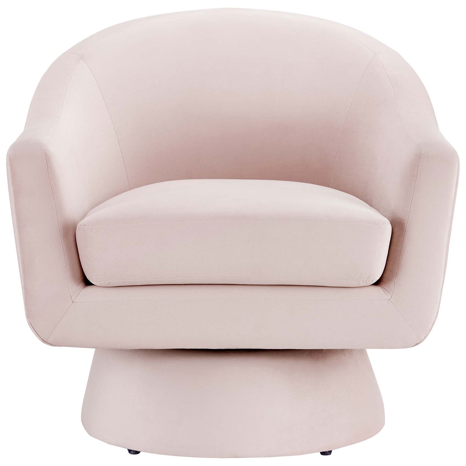 Curved armrests and a tailored silhouette in plush pink performance velvet on a smooth 360-degree swivel base || EEI-6360-PNK || front_studio