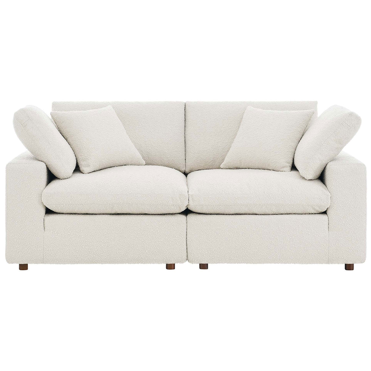 Modern ivory boucle loveseat with clean lines, generous seat depth, and supportive plush back cushions || EEI-6361-IVO || front_studio