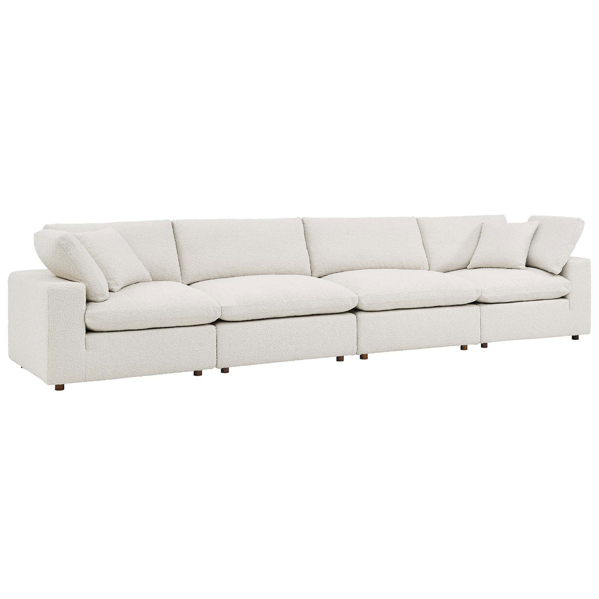 Extra-long ivory boucle sectional-style sofa with sink-in cushions and relaxed pillow backs || EEI-6364-IVO || front_angle_studio