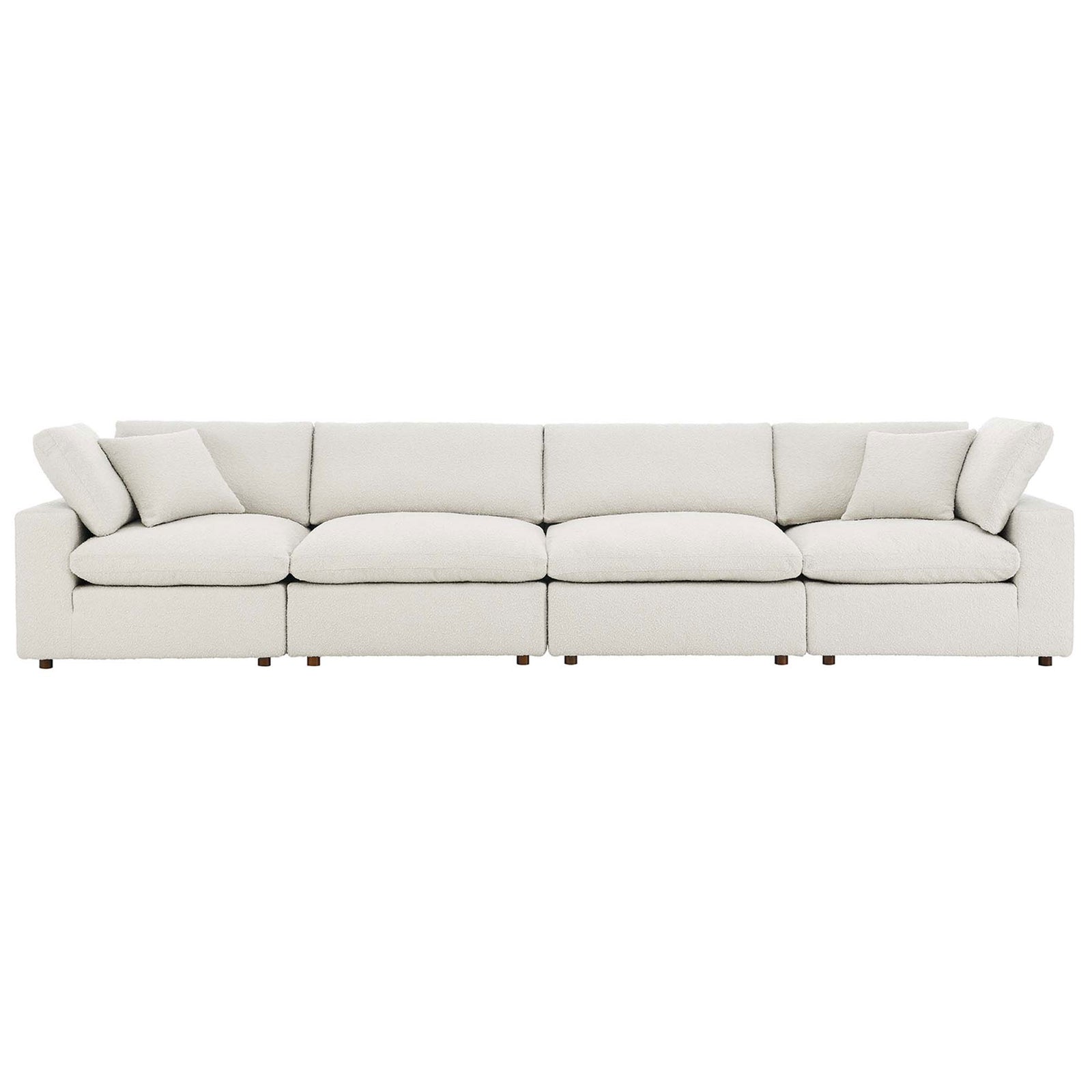 Ivory boucle 4-seater sofa with deep plush cushions and clean low-profile modern lines || EEI-6364-IVO || front_studio