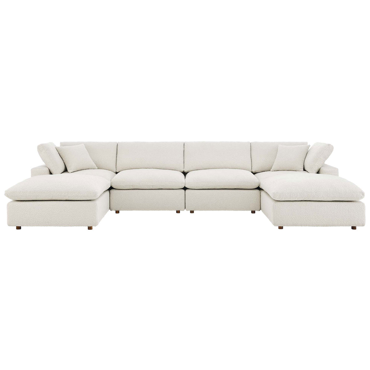 Ivory boucle six piece Commix sectional with deep cushions and low modern profile || EEI-6366-IVO || front_studio