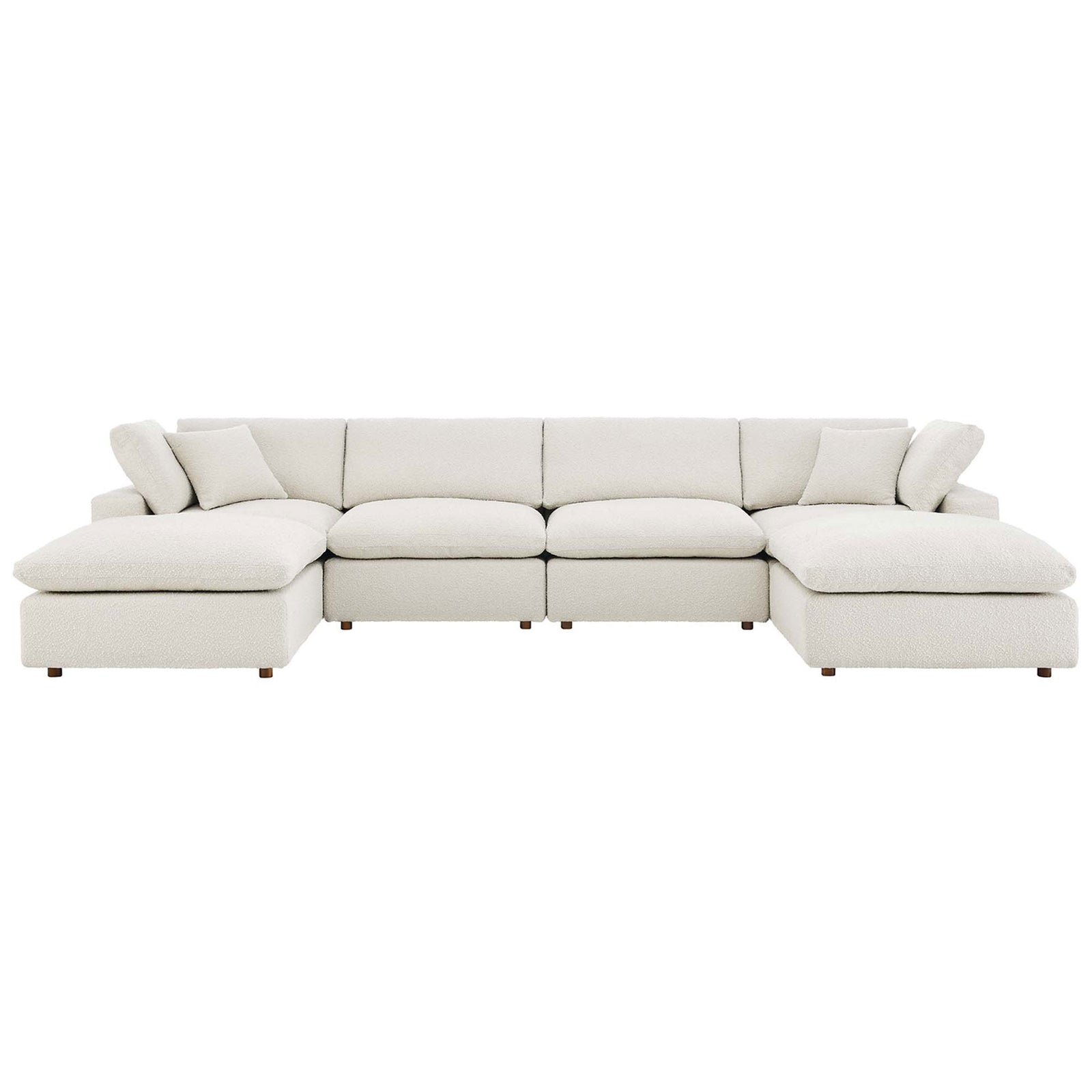 Ivory boucle six piece Commix sectional with deep cushions and low modern profile || EEI-6366-IVO || front_studio
