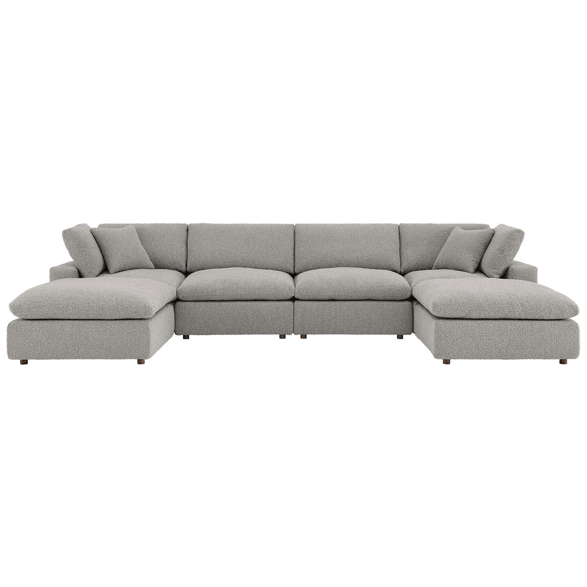 Light gray 6-piece Commix boucle sectional with deep seats and plush down-filled cushions for relaxed lounging || EEI-6366-LGR || front_studio