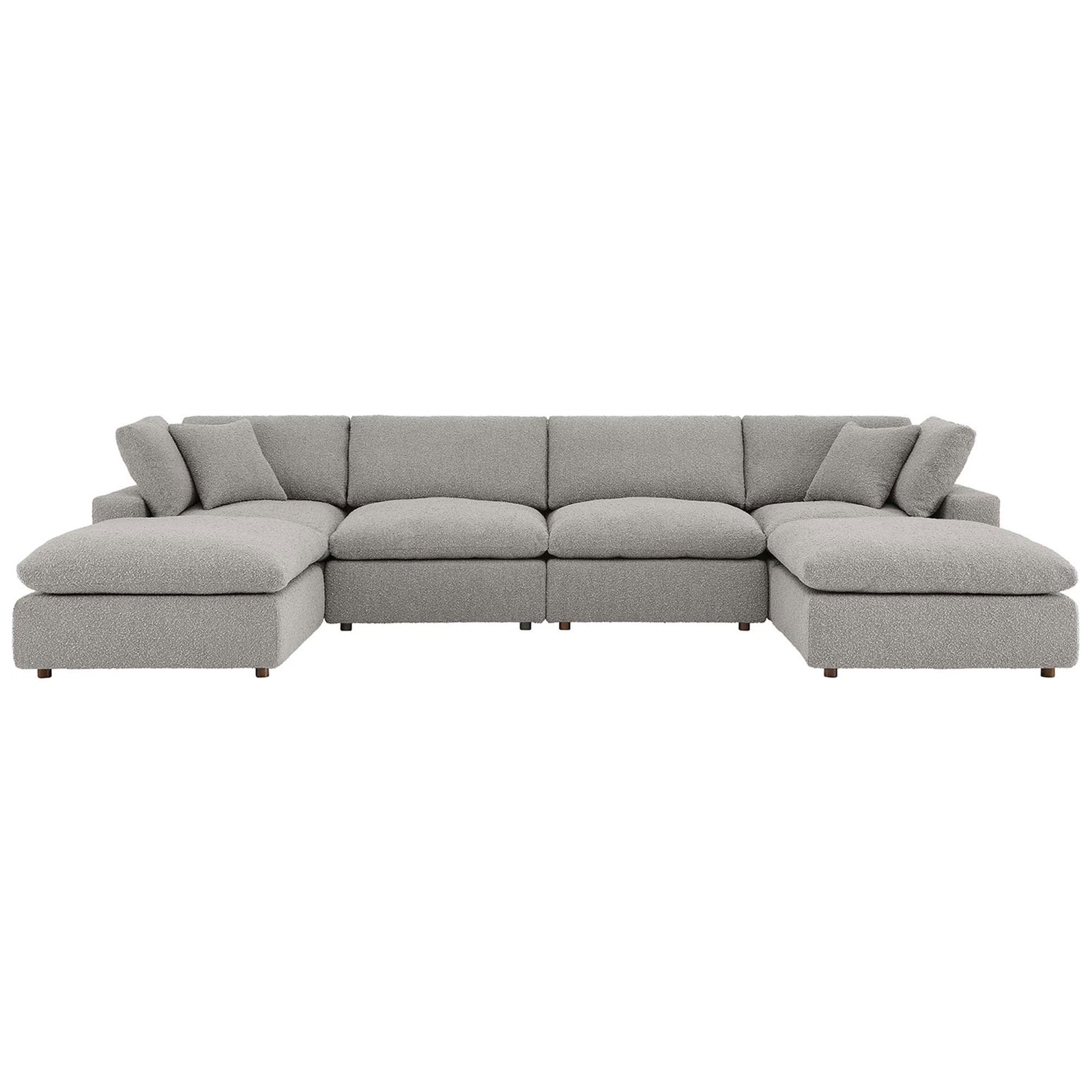 Light gray 6-piece Commix boucle sectional with deep seats and plush down-filled cushions for relaxed lounging || EEI-6366-LGR || front_studio