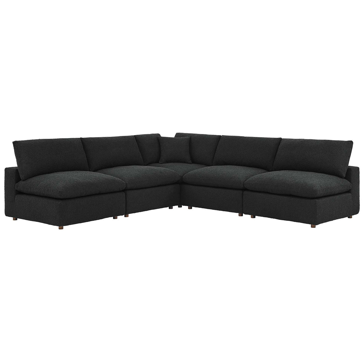 Black boucle L-shaped sectional sofa with plush overstuffed cushions and low-profile modern silhouette || EEI-6367-BLK || front_angle_studio