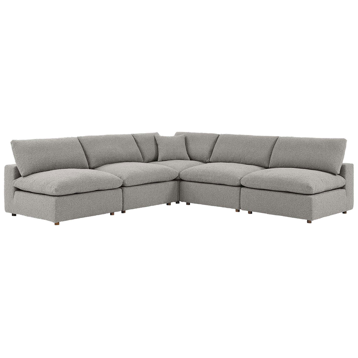 Light gray boucle 5-piece Commix sectional with plush overstuffed cushions and low-profile modern silhouette || EEI-6367-LGR || front_angle_studio