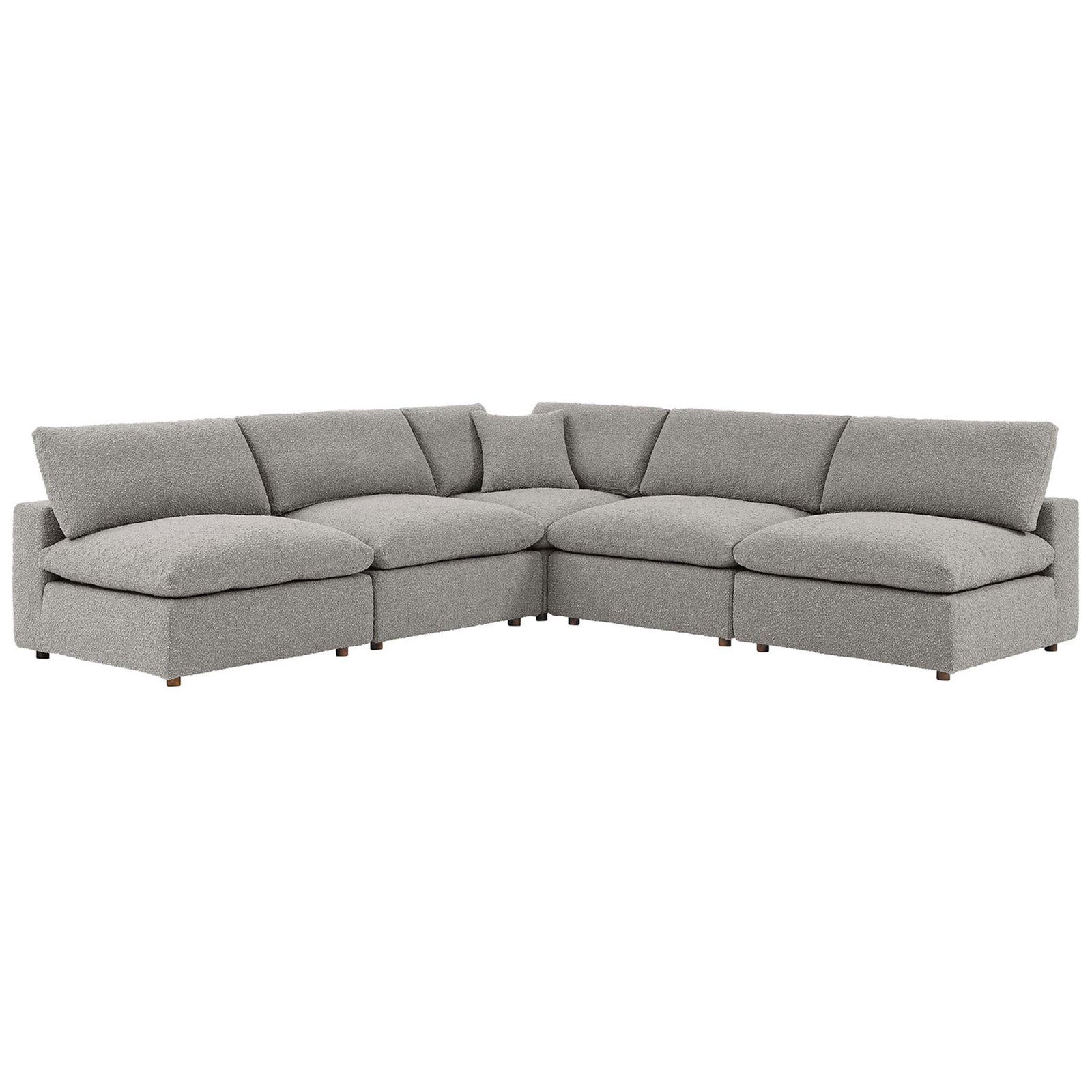 Light gray boucle 5-piece Commix sectional with plush overstuffed cushions and low-profile modern silhouette || EEI-6367-LGR || front_angle_studio