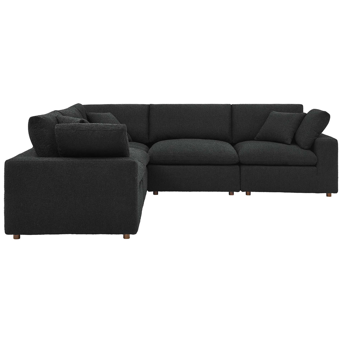 Spacious black boucle sectional with generous seating, wide track arms, and plush back cushions for relaxed lounging || EEI-6368-BLK || side_studio