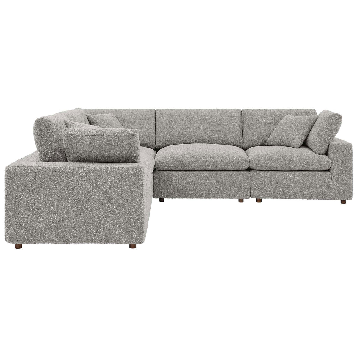 Low-profile light gray sectional showcasing wide track arms and generously padded back cushions || EEI-6368-LGR || side_studio