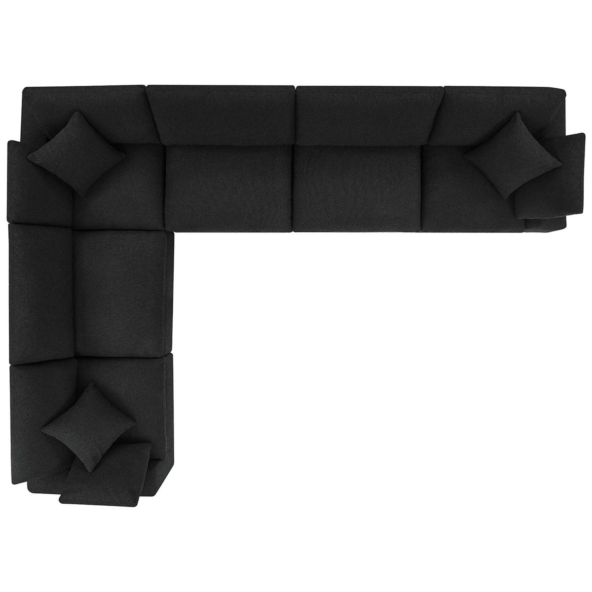 L shaped black boucle sectional sofa with generous seating and plush scatter back cushions || EEI-6369-BLK || top_studio