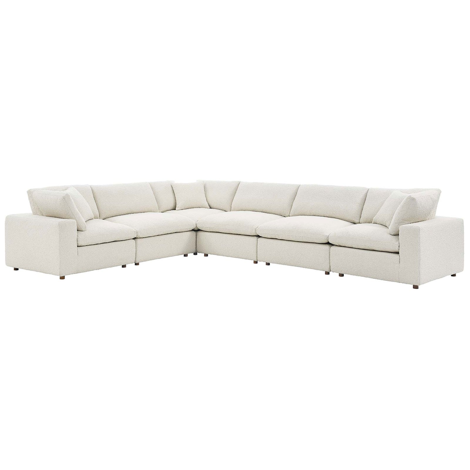 Spacious ivory boucle sectional with deep, overstuffed cushions and a low, lounge-ready profile || EEI-6369-IVO || front_angle_studio