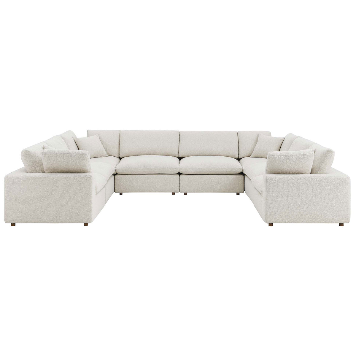 Generous ivory boucle sectional features wide, overstuffed cushions for relaxed, sink-in comfort || EEI-6371-IVO || front_studio