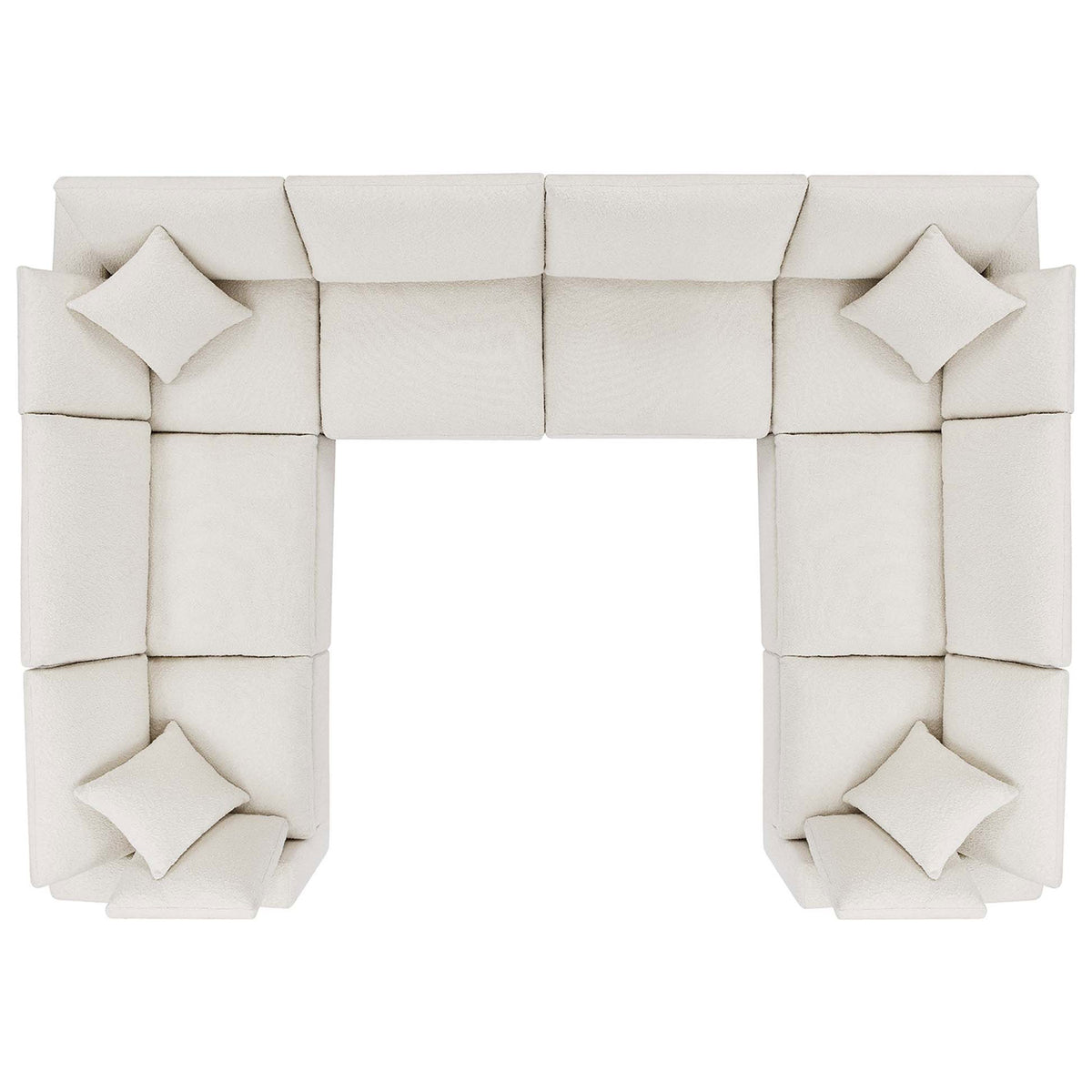 Modular ivory boucle sectional forms a generous U shape with plush cushions and matching throw pillows || EEI-6371-IVO || top_studio