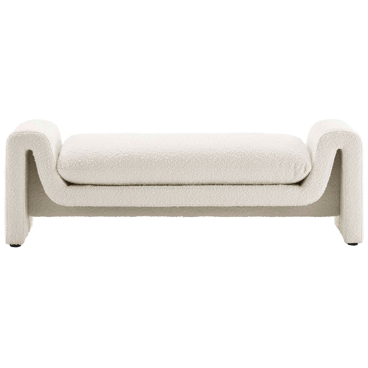 Clean-lined bench showcases flowing arches and cozy boucle for a striking minimalist statement || EEI-6379-IVO || front_studio