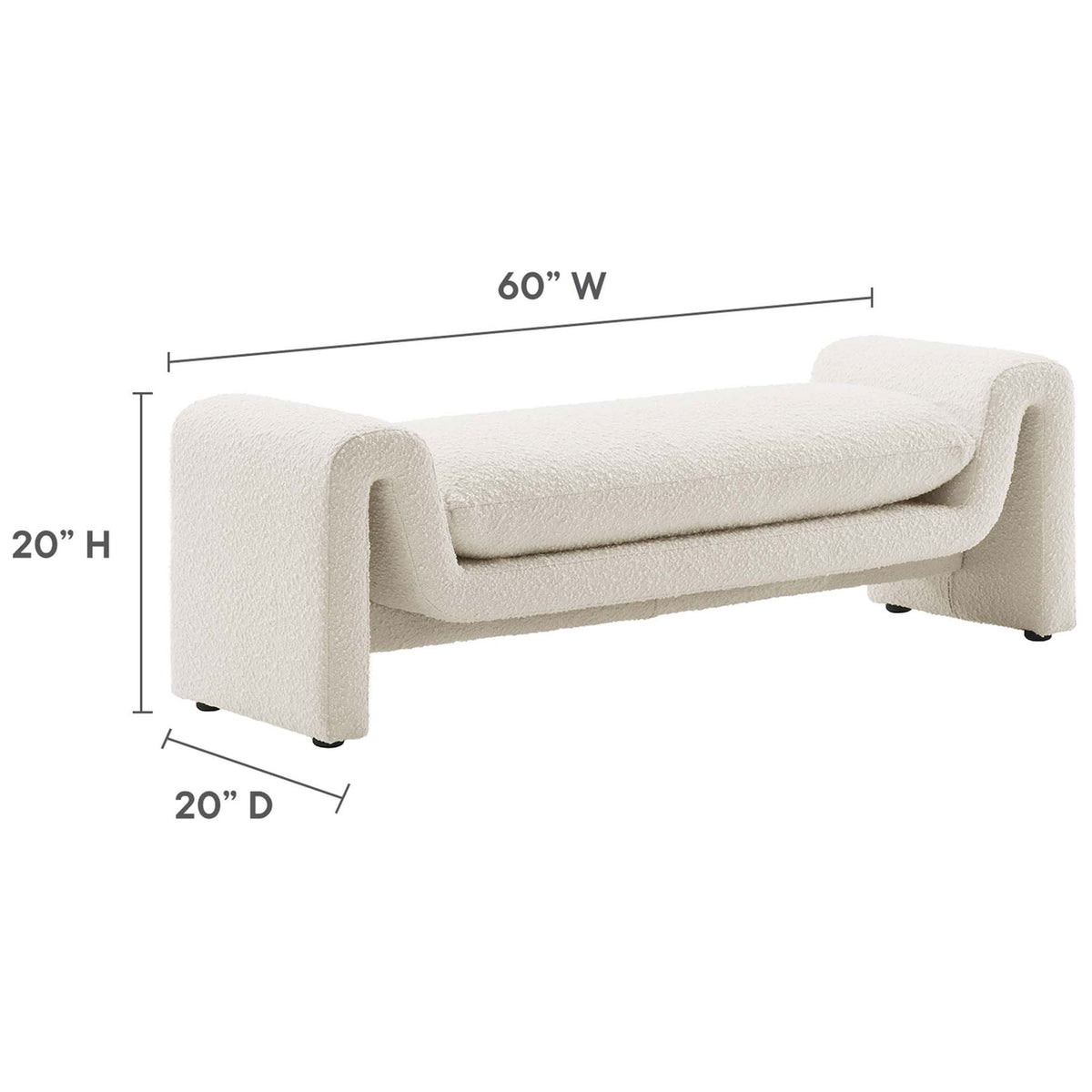 Dimensions of the Waverly bench for easy fit: 60 inches wide, 20 inches deep, 20 inches high || EEI-6379-IVO || dimension_studio