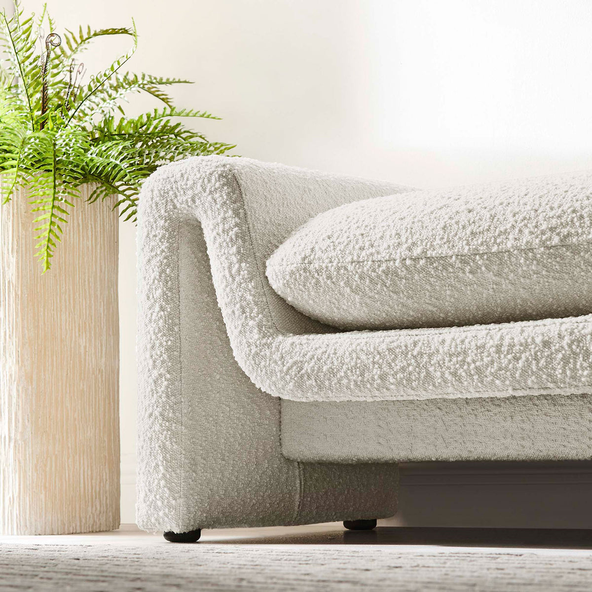 Boucle texture and sculpted silhouette add inviting softness to modern interiors || EEI-6379-IVO || detail_room
