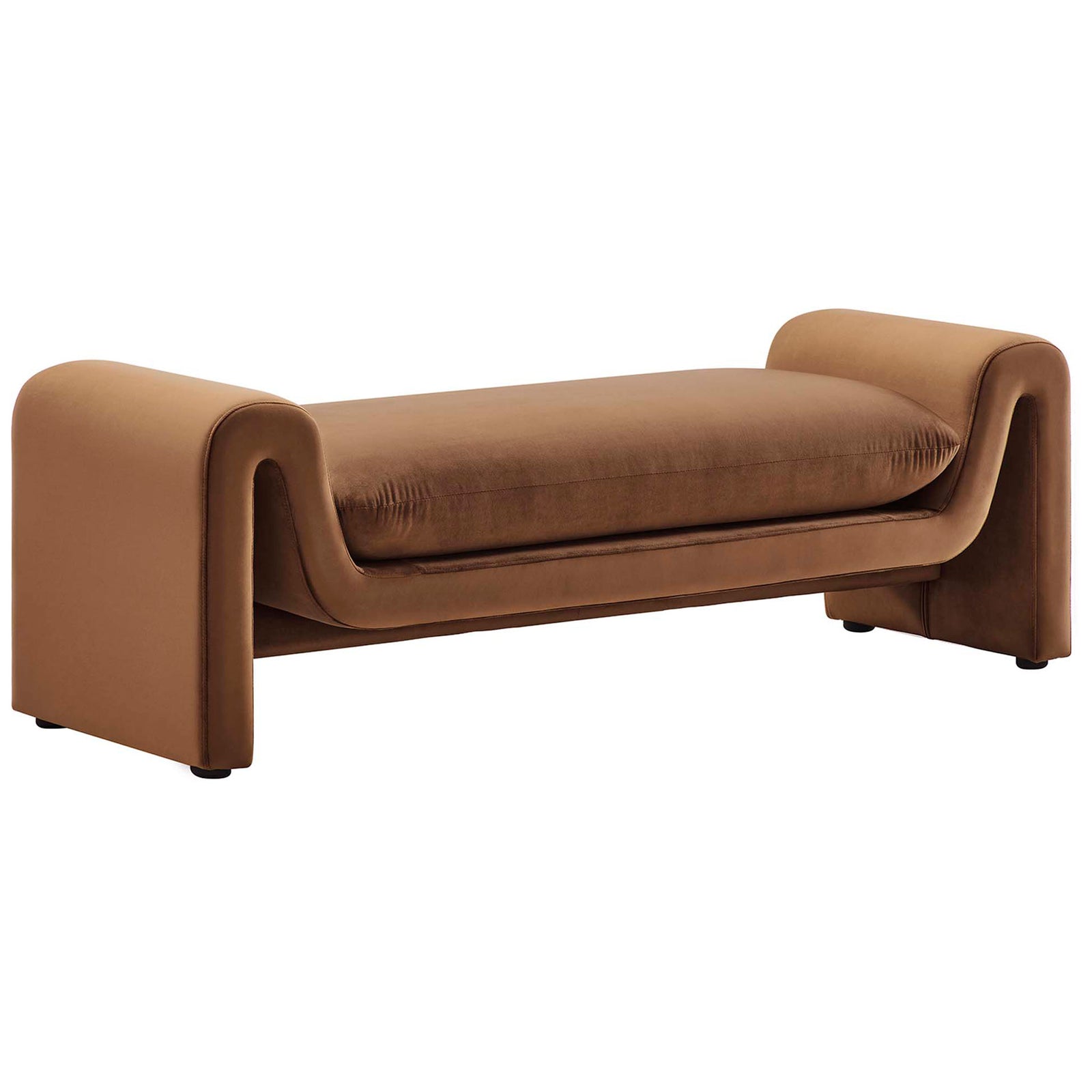 Sculptural wavy-arm bench in plush brown velvet with a generous, cloud-like cushion || EEI-6380-BRN || front_angle_studio