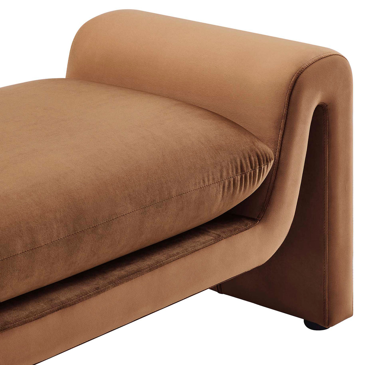 Contoured arm and piped cushion highlight the soft performance velvet || EEI-6380-BRN || detail_studio