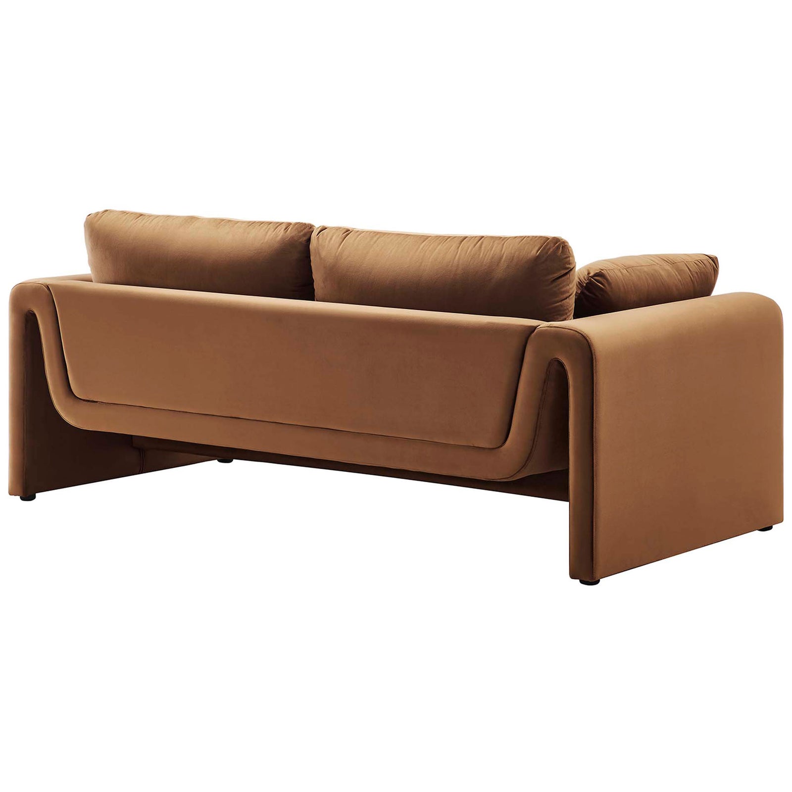 Brown performance velvet sofa with continuous wraparound frame and generous back cushions || EEI-6382-BRN || back_angle_studio