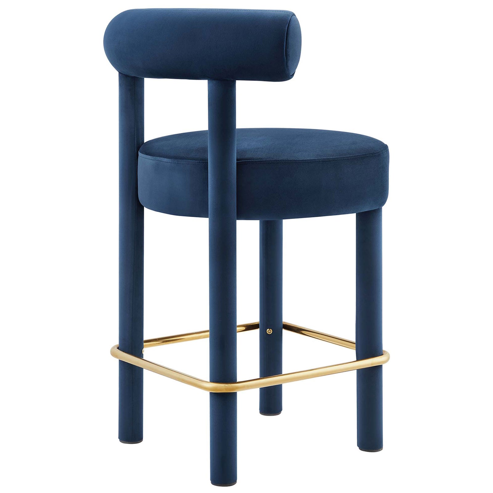 Curved bolster backrest and matte finish legs bring glam detail to this counter stool || EEI-6384-MID-GLD || back_angle_studio