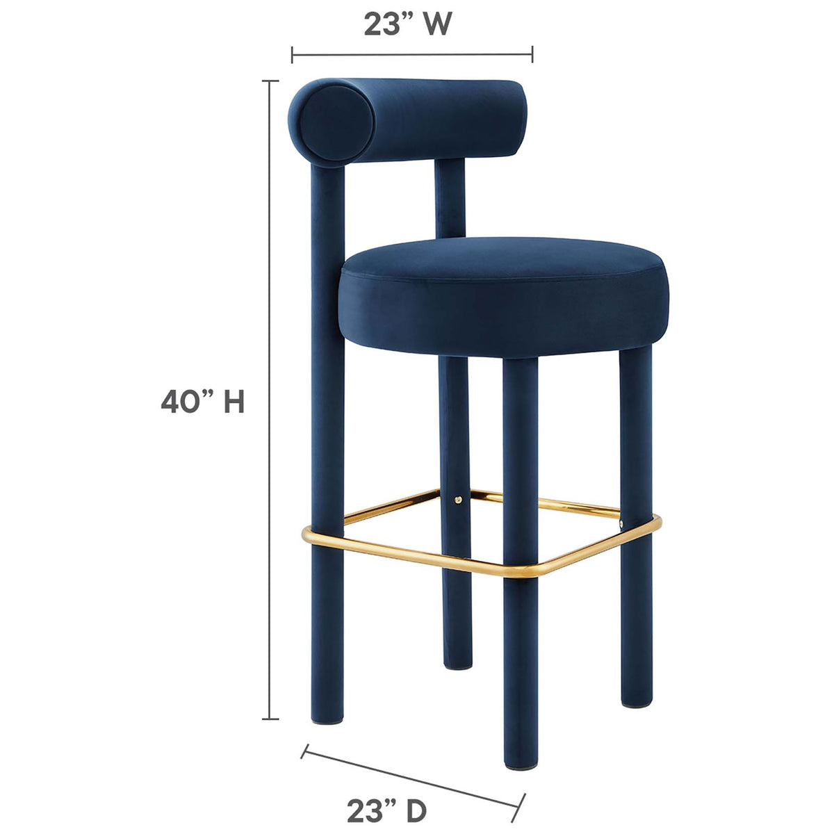 Bar-height design stands 40 inches tall with a 23 inch by 23 inch footprint || EEI-6386-MID-GLD || dimension_studio