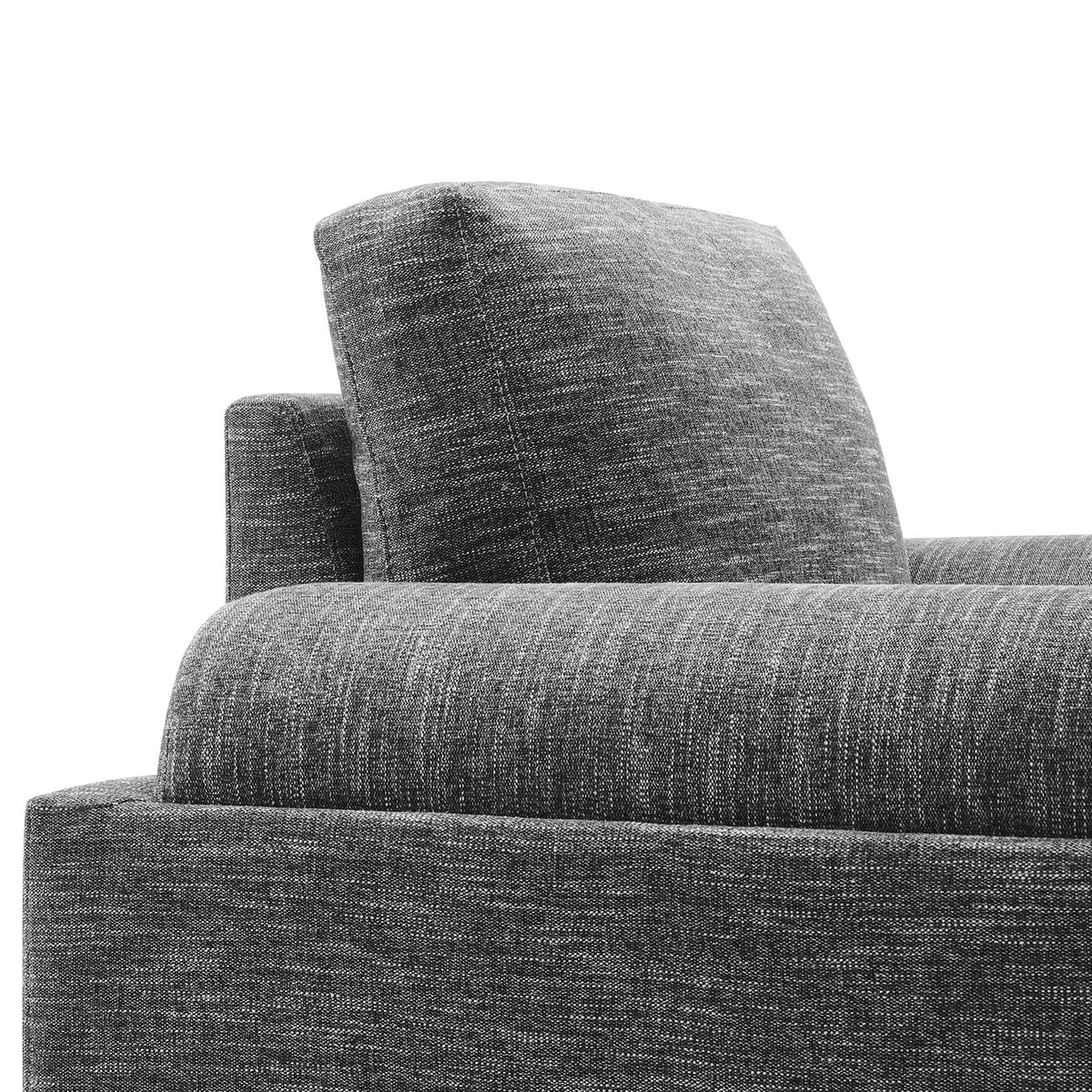 Rounded bolster arm with textured gray upholstery and crisp tailoring || EEI-6402-GRY || detail_studio