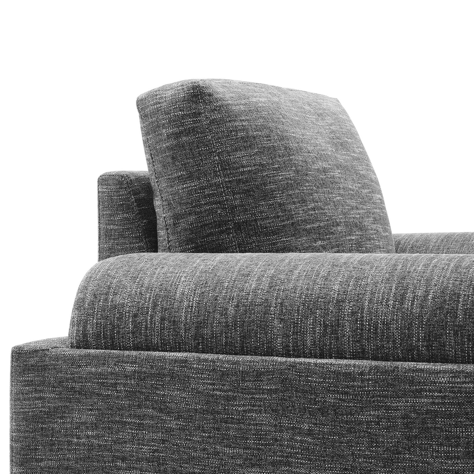 Rounded bolster arm with textured gray upholstery and crisp tailoring || EEI-6402-GRY || detail_studio
