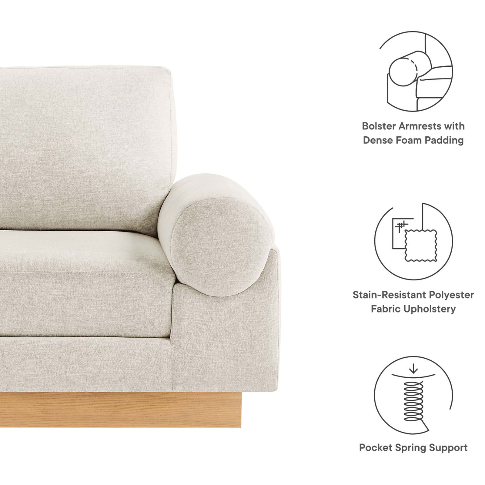 Bolster armrests, stain-resistant fabric, and pocket-spring support for durable comfort || EEI-6402-IVO || callout_studio