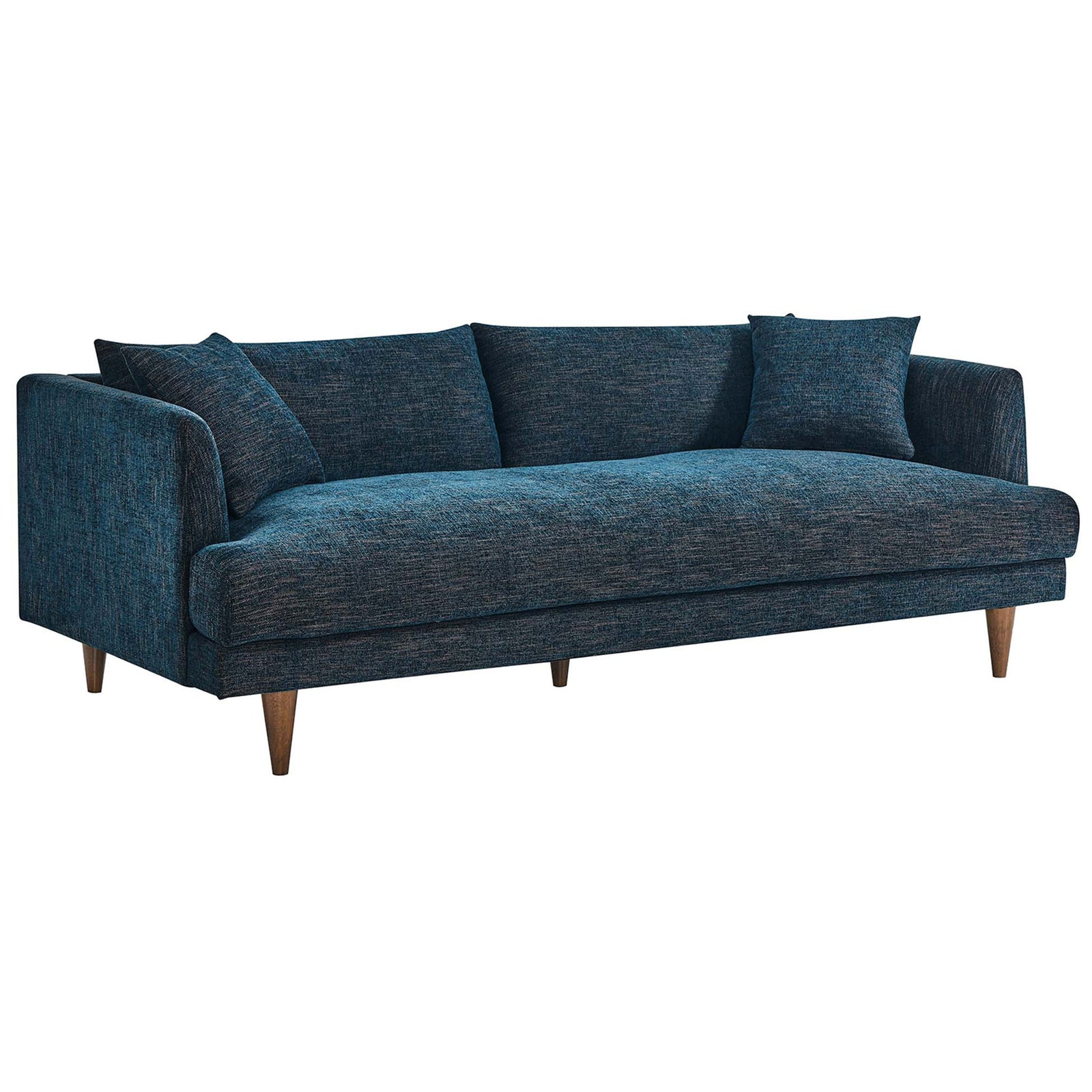 Navy Zoya sofa with wide deep seat, plush down-blend cushions, and tapered wood legs for relaxed lounging || EEI-6405-HEA || front_angle_studio