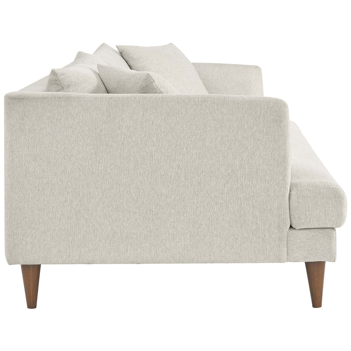 Streamlined ivory sofa showcasing plush cushioning and softly sloped track arms. || EEI-6405-HEI || side_studio