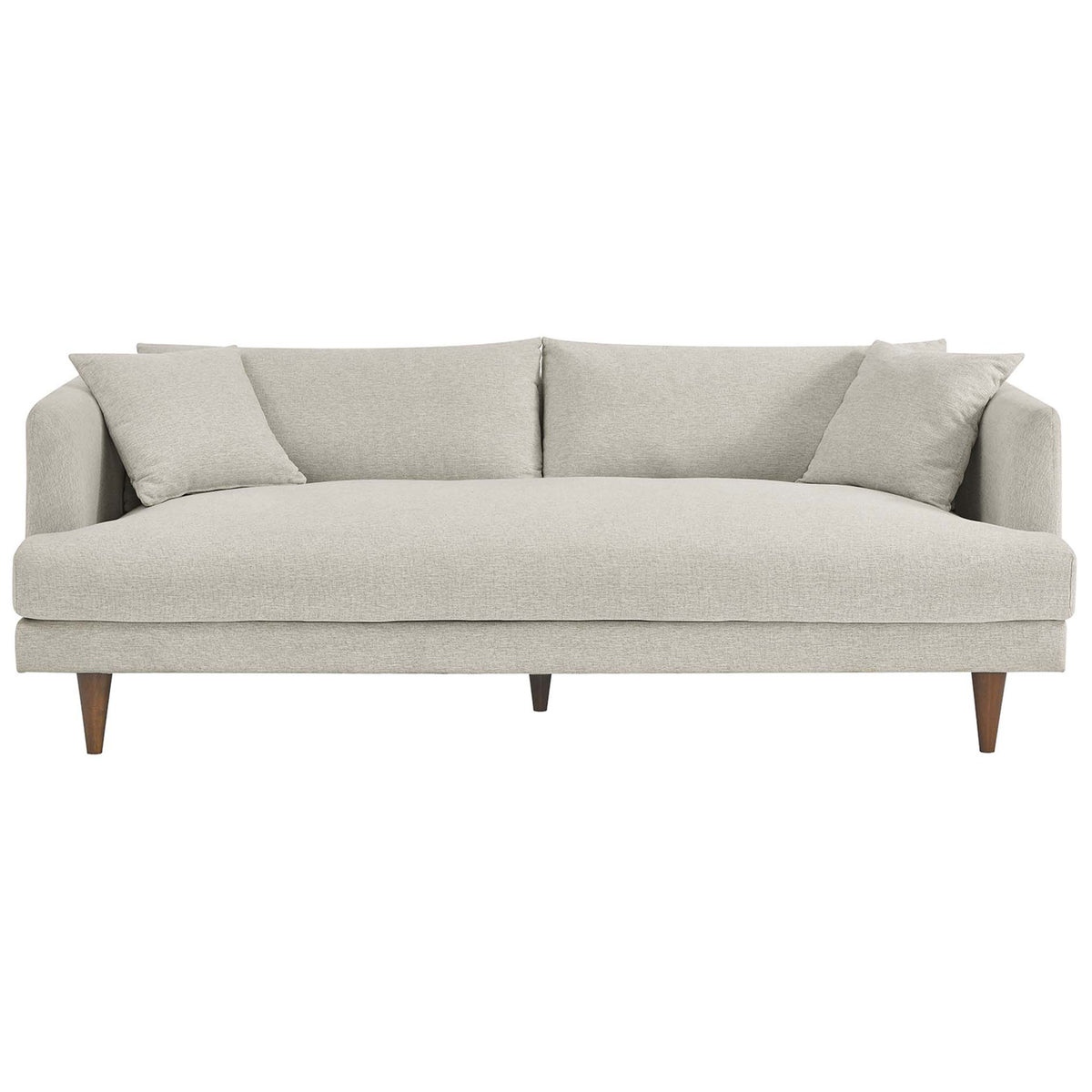 Zoya ivory down-filled sofa with extra-deep seat, three back cushions, and two throw pillows. || EEI-6405-HEI || front_studio