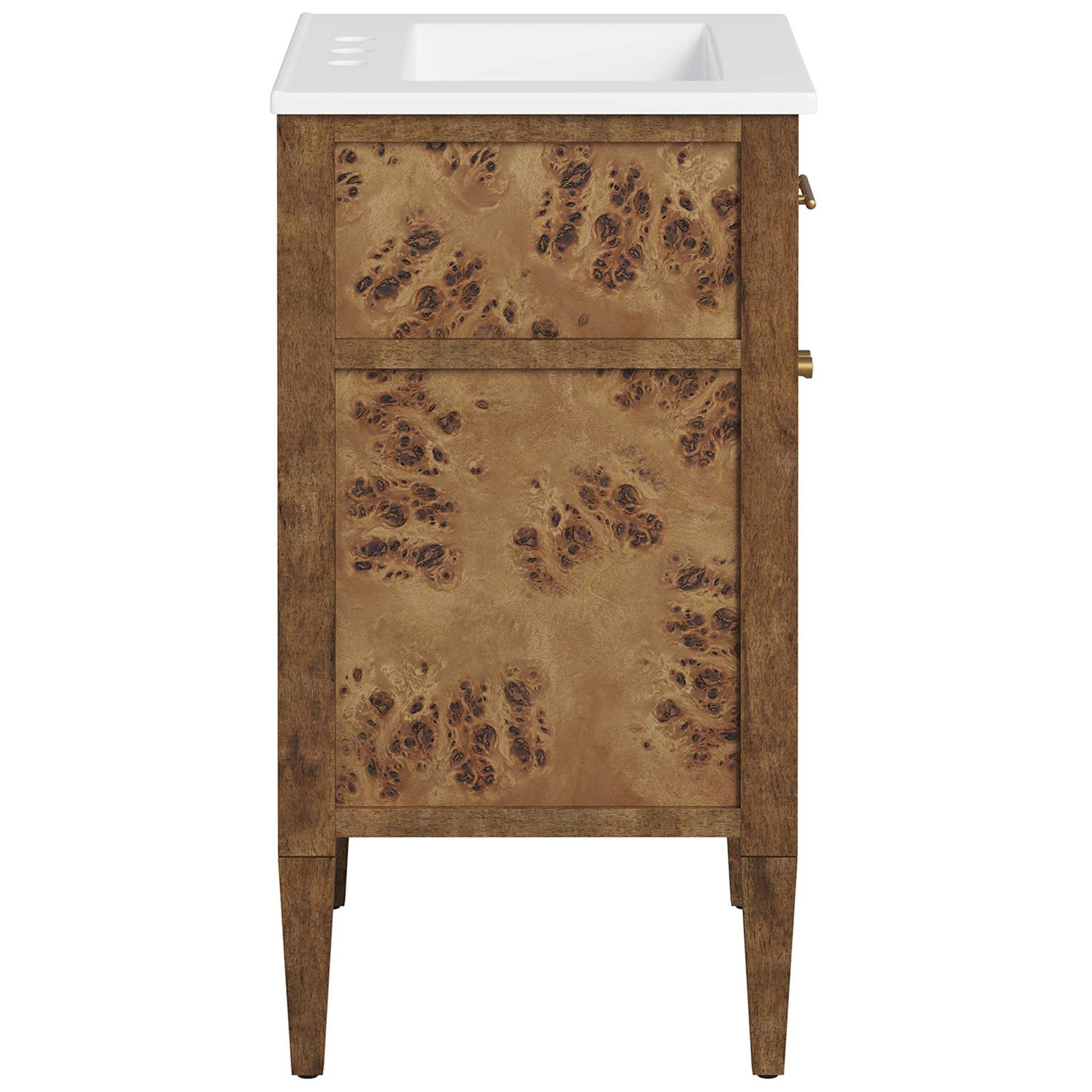 Burl wood side panel and tapered legs highlight the warm mango wood finish || EEI-6440-WHI-BRN || side_studio