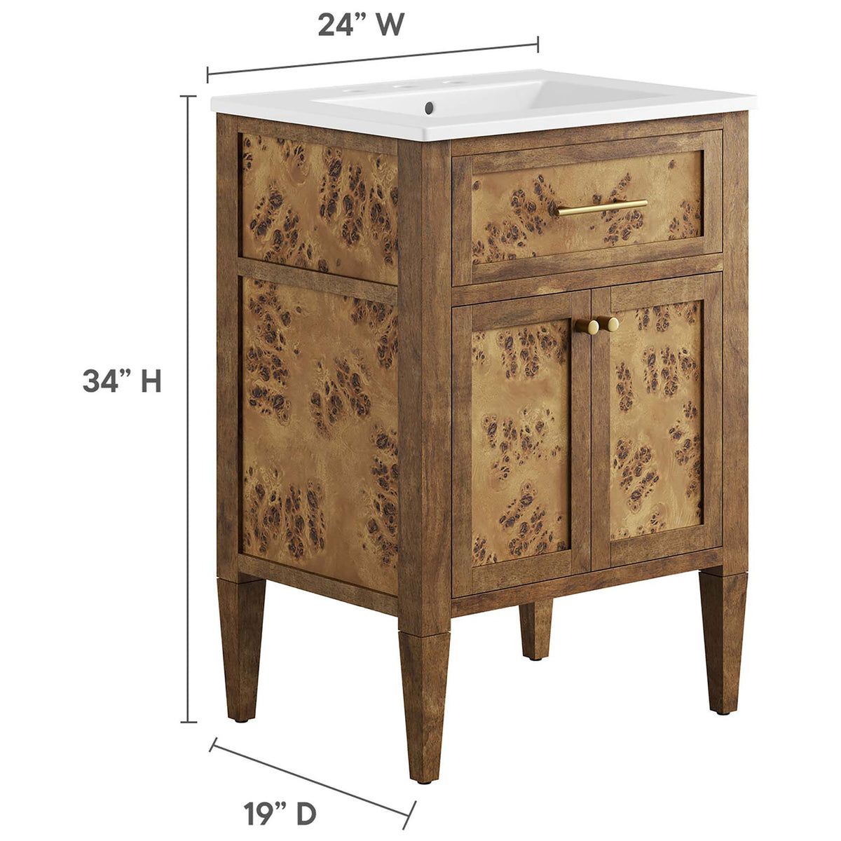 24-inch vanity dimensions with width, depth, and height shown || EEI-6440-WHI-BRN || dimension_studio